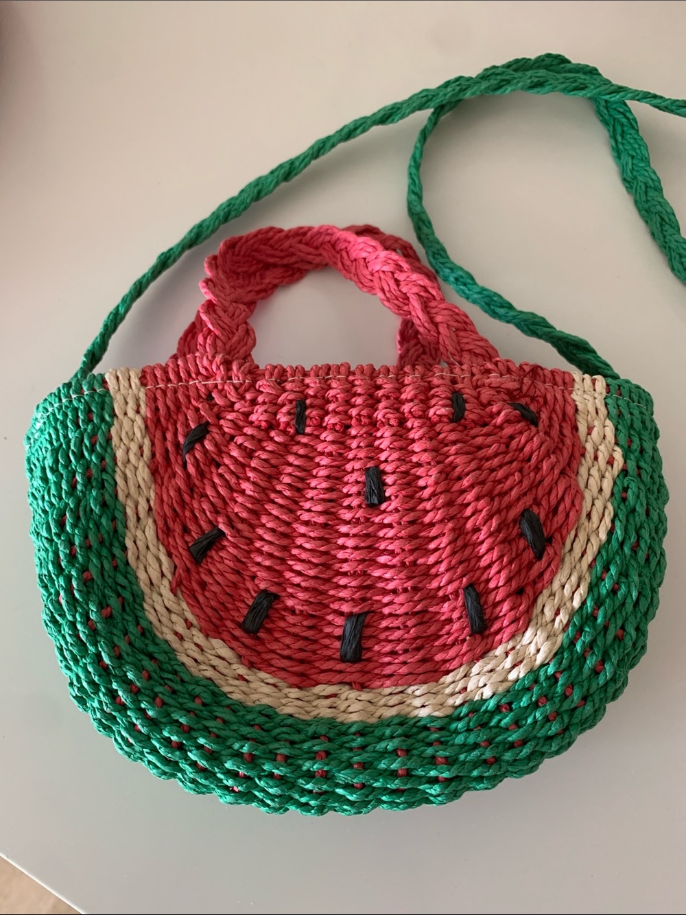 Woven Watermelon Crossbody Bag in Pink, Green & Cream